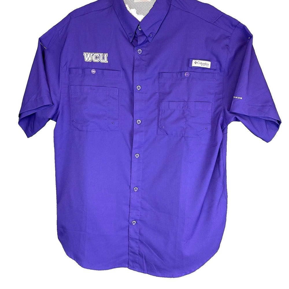 Columbia PFG Western Carolina Catamounts Purple Button Up Shirt Size M Vented